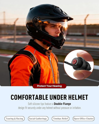 Motorcycle Ear Plugs 2Pairs, Wind Noise Reduction Audible Filter Moto Hearing Protection, 100X Reusable Comfy Earplugs for Riding, Motorbike, Motorsports, Touring, Racing, Commuting, Shooting