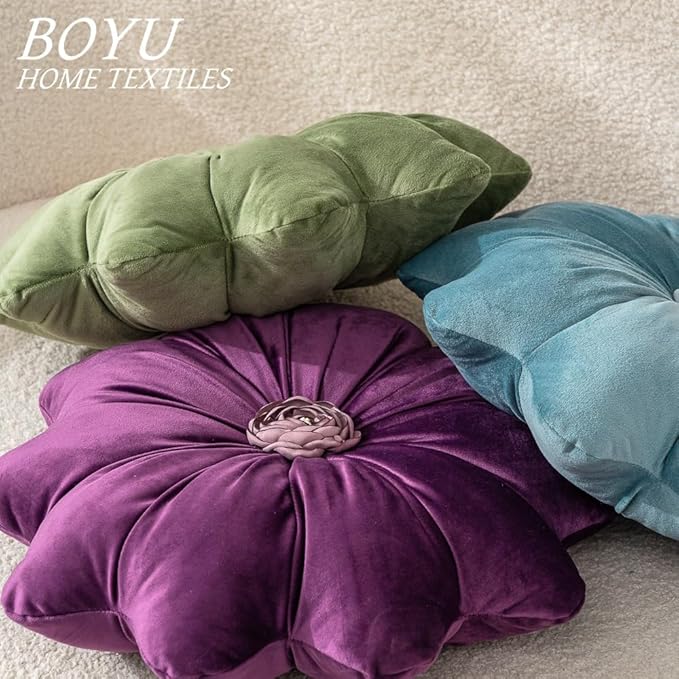 15.7 Inches Round Throw Pillows Velvet Flower Chair Cushion for Couch Sofa Chair Bed Home Decoration