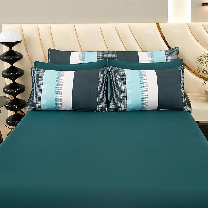 RYNGHIPY Emerald Green Colorblock Bedding Set: 8 Pieces Lightweight Fluffy Comforter Bedding Sets - Soft Microfiber Bed Set for All Seasons (Full,Emerald Green)