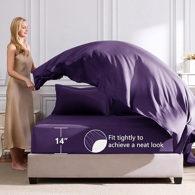 CozyLux King Size Comforter Set Purple - 7 Pieces Bed in a Bag King, Luxury Soft Bed Set for All Seasons, Bedding Set with Down Alternative Comforter, Sheets, Pillowcases & Shams