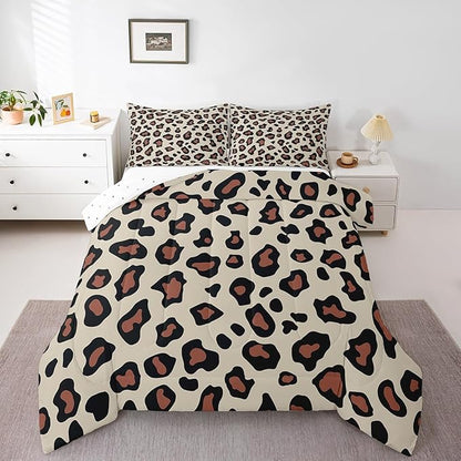 Feelyou Leapord Comforter Set King Size Leopard Print Comforter for Boys Girls Teens Cheetah Print Bedding Set Morden Duvet Set Room Decor Pale Brown Quilt Set
