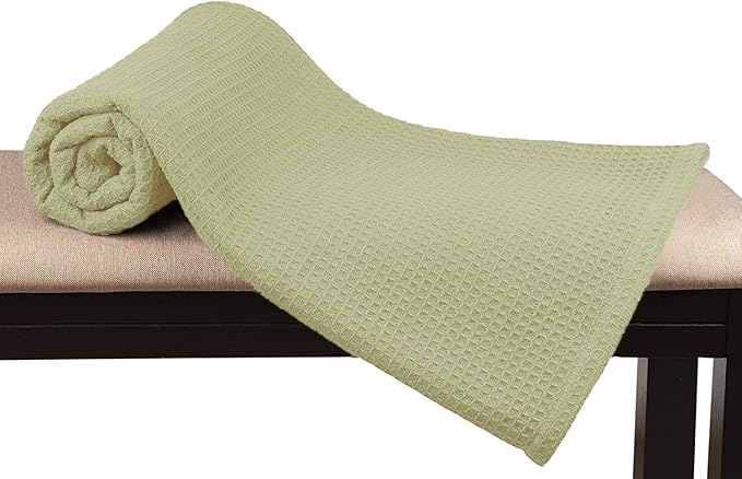 Glamburg 100% Cotton Thermal Twin Blanket, Breathable Waffle Blanket, All Season Sage Green