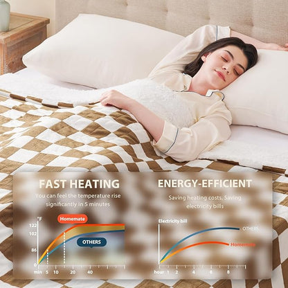 HomeMate Electric Blanket Heated Full Size - 72“x84“ Ultra Soft Cozy Flannel Heating Blanket with 10 Fast Heat Levels 8 Hours Auto Off Over-Heated Protection ETL Certification Keep Warm in Home Office