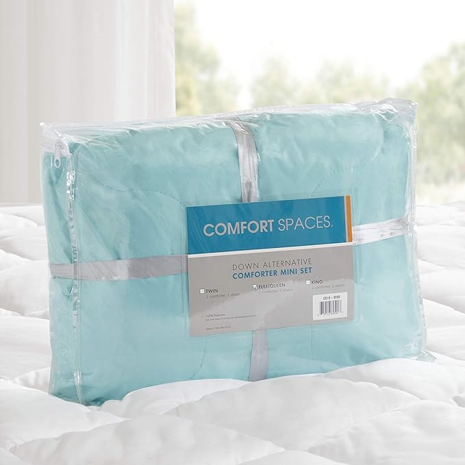 Comfort Spaces Vixie Reversible Comforter Set - Trendy Casual Geometric Quilted Cover, All Season Down Alternative Cozy Bedding, Matching Sham, Aqua/Gray, Full/Queen 3 piece