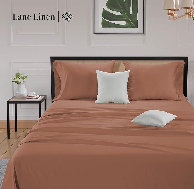 LANE LINEN Full Size Bed Sheets Set - 600 Thread Count Full Sheet Set - 100% Cotton Sheets Full Size Bed Set - Soft Cotton Bed Sheet Set - Sateen Weave Hotel Sheets - Luxury Full Sheet Set - Rose Dawn