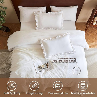 MR&HM White Comforter Set Full Size for Girls Women 7 Pieces, Shabby Chic Vintage Cottagecore Bed Sets Elegance Boho Bed in a Bag, Ultra-Soft & Fluffy Comforter for All Season