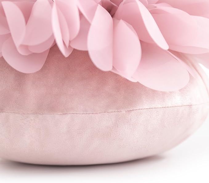 Handmade 3D Flower Round Throw Pillows Cute Decorative Daisy Accent Pillow Modern Farmhouse Elegant Cushion for Bed Couch Chair Car Bedroom Living Room Home Decor Gift 12 Inch Rose Gold