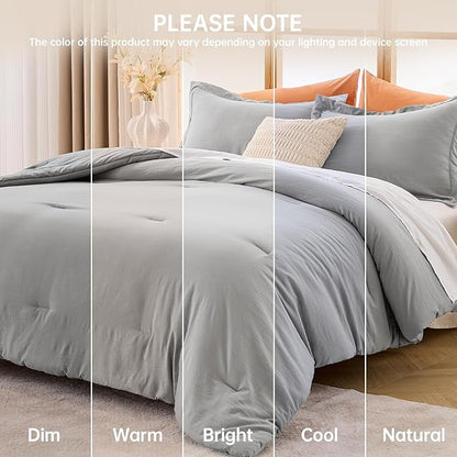 MUXHOMO Queen Comforter Set, All Season Ultra Soft Down Alternative Bedding - 3 Piece Lightweight Bed Set Includes 1 Comforter (90"x90") and 2 Pillow Shams (20"x26"), Light Grey