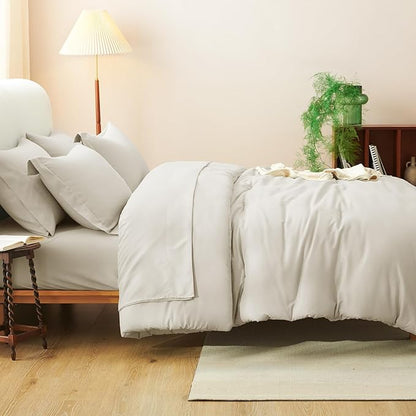 CozyLux Oversized Queen Comforter Set Beige, 7 Pieces Bed in a Bag Comforter Set with Sheets, Soft Bedding Sets with Down Alternative Comforter, Fitted Sheet, Flat Sheet, Pillow Shams and Pillowcases