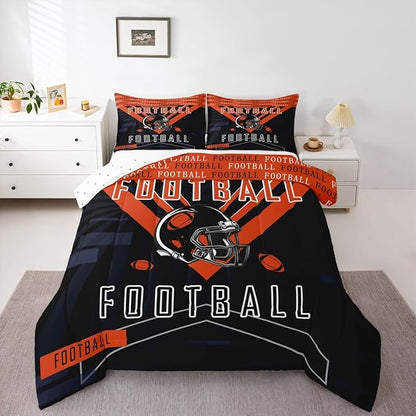 Feelyou Football Bedding Set Boys Girls Toddler Size Women Men Rugby Sports Comforter Football City Duvet Quilt Orange Black Room Decor