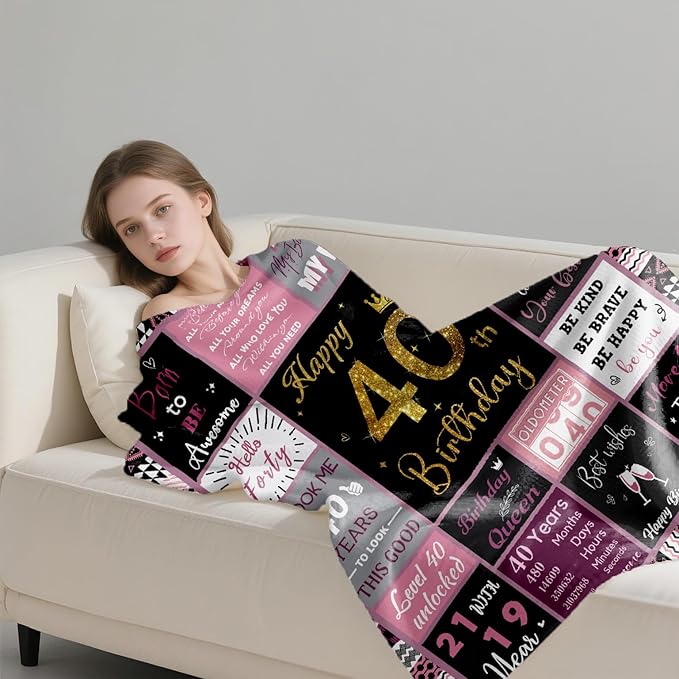 40th Birthday Gifts for Women, 40th Birthday Blanket with Gift Box for Women, Gifts for 40th Birthday, Happy 40 Birthday Gift Ideas for Her, 40th Birthday Gifts Throw Blanket 60"x50"