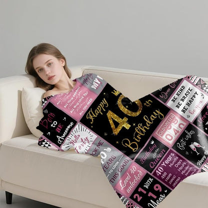 40th Birthday Gifts for Women, 40th Birthday Blanket with Gift Box for Women, Gifts for 40th Birthday, Happy 40 Birthday Gift Ideas for Her, 40th Birthday Gifts Throw Blanket 60"x50"