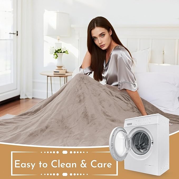 Electric Heated Blanket 62"x84" Twin Size Flannel Heated Blanket, Cozy & Warm for All Night, 4 Heat Settings & 10 Hours Auto Off, Machine Washable, Linen