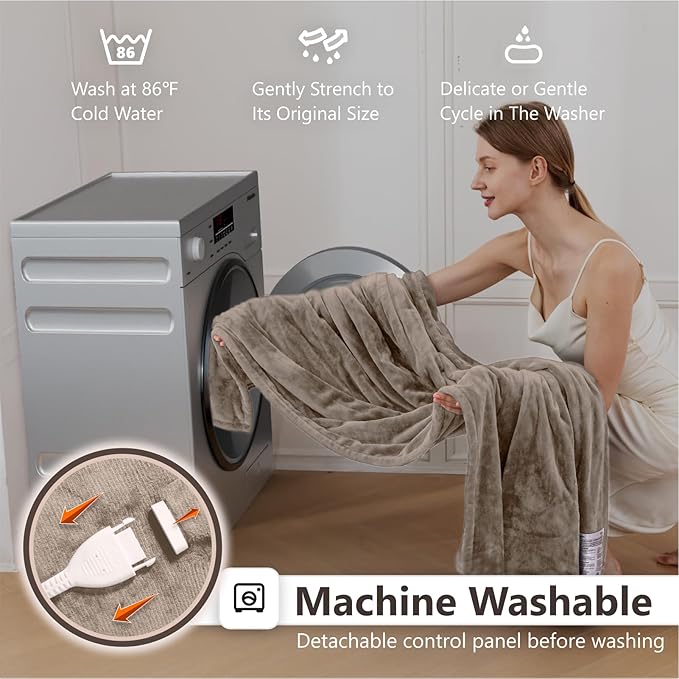 Wapaneus Heated Blanket Electric Blanket 72" x 84" Full Size with 10 Heating Levels and 12 Hours time Settings, Flannel Fast-Heating Electric Blanket, ETL Listed, Machine Washable, Mushroom