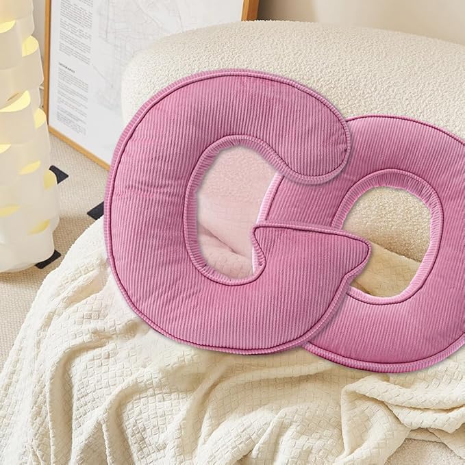 Pink Letter Plush Pillow, Letter Hugging Throw Pillows, Decorative Corduroy Initial Letter Shaped Throw Pillows, Letter Pillows English Alphabet A to Z for Sofa Bedroom Living Room Decor (G)
