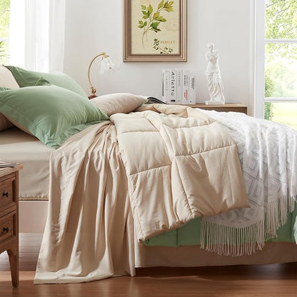Anluoer California King Size Bed in a Bag 7 Pieces,Sage Green Cal King Comforter Set with Sheets,All Season Bedding Sets with Comforter,Pillow Shams,Pillowcases,Flat Sheet,Fitted Sheet
