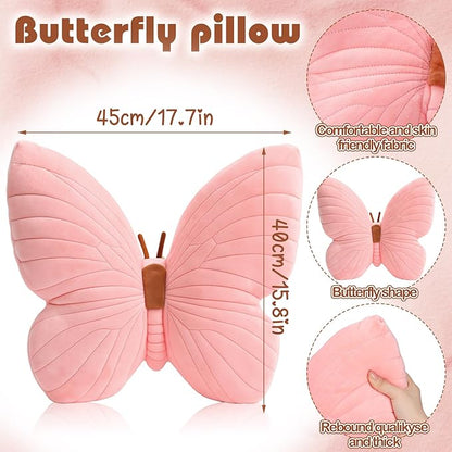 Sratte 2 Pack Butterfly Pillows Pink Throw Pillows Soft Stuffed Seat Cushion Pad Decorative Plush Pillow for Bedroom, Living Room Sofa Couch Bed Girls Nursery Home Decor Gift