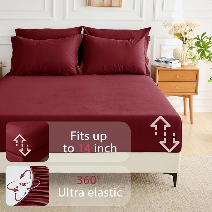 MUXHOMO 7 Pieces King Comforter Set, Soft Bed in a Bag King Size, All Season Bedding Set with Comforter, Flat Sheet, Fitted Sheet, Pillowcases & Shams, Burgundy Red
