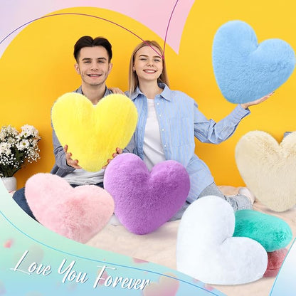 9 Pcs Pastel Colors Easter Heart Pillow Faux Rabbit Fur Fluffy Love Heart Throw Pillows Cute Decorative Soft Throw Cushion Gift for Women Couch Bed Sofa Chair Home 11 in