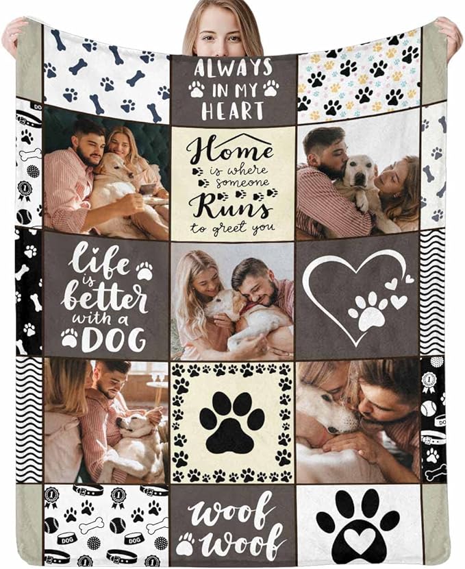 D-Story in Loving Memory of Loss Dog,Custom Sympathy Throw Blanket with with Dogs Pictures and Name,Personalized Dog Sympathy Remembrance Gift for Kids and a Grieving Pet Owner