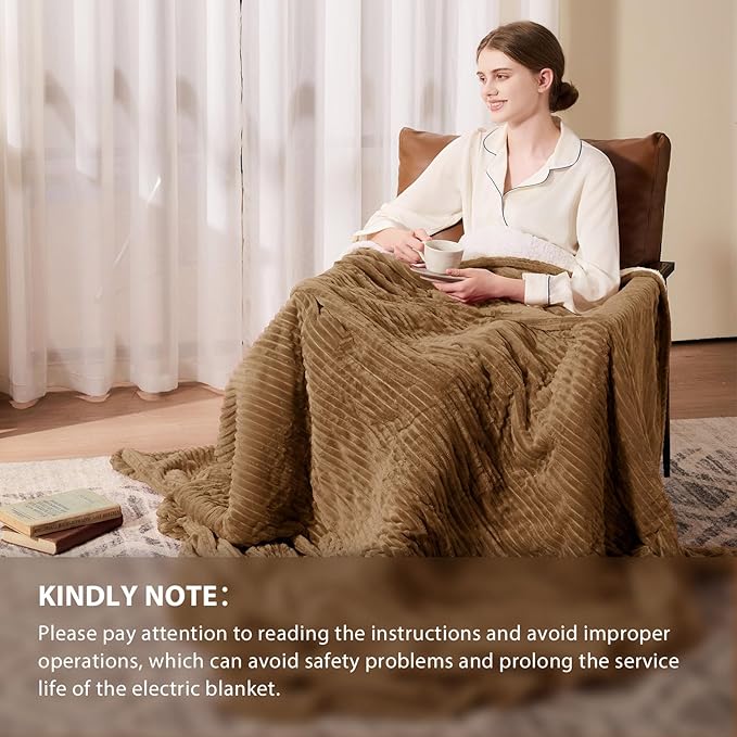 Homemate Electric Heated Blanket King Size - 100"x90" Heating Blanket King Size Dual Control 1/2/4/6/8 Hours Auto-Off 10 Heat Level Over-Heat Protection Soft Flannel Sherpa ETL Certification