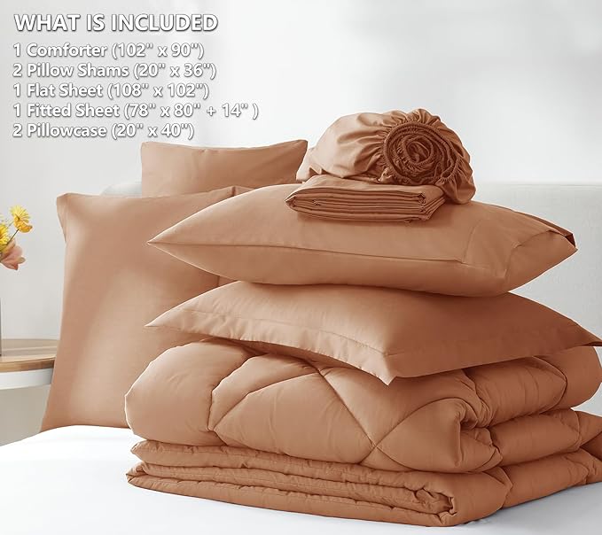 CozyLux King Size Comforter Sets Pumpkin - 7 Pieces Bed in a Bag King, Luxury Soft Bed Set for All Seasons, Bedding Set with Down Alternative Comforter, Sheets, Pillowcases & Shams