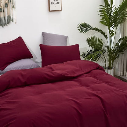 Wellboo Burgundy Comforter Set California King Dark Red Bedding Set Cal King Claret Wine Quilt Soft Crimson Blanket Quilts Rish Solid Deep Red Comforter Breathable Cozy Bedding for All Seasons
