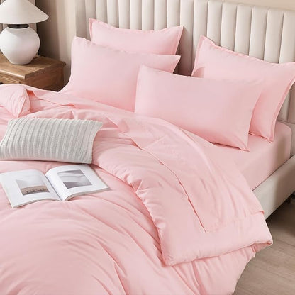 Litanika Twin XL Comforter Set Pink - 5 Pieces Twin Extra Long Bed in a Bag for College Dorm, All Season Bedding Set for Girls and Boys, Soft Bed Set with Comforter, Sheets, Pillowcase & Sham