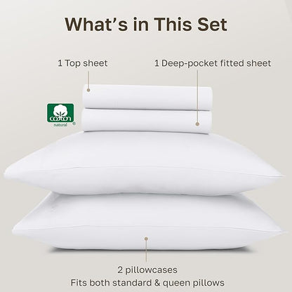 California Design Den 100% Egyptian Cotton Sheets Queen Size Set - Certified Authentic Luxury Queen Sheet Set with Deep Pocket, Soft Sateen, Breathable & Durable Bed Sheets, White Sheets