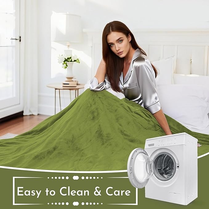 Electric Heated Blanket 72"x84" Full Size Flannel Heated Blanket, Cozy & Warm for All Night, 5 Heat Settings & 10 Hours Auto Off, Machine Washable, Light Grass Green
