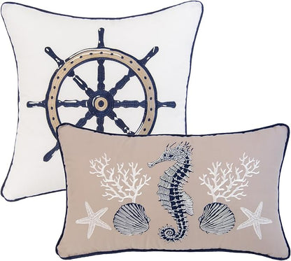 Donna Sharp 2-Piece Nautical Themed Decorative Throw Pillow Set - Pillows for Couch, Sofa, Beds, and Chairs - Includes 18" x 18" Square & 12" x 22" Rectangular Pillows