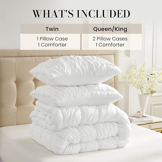 Amélie Home King Comforter Set, 3 Pieces White Bubble Bedding Set for All Season, Ultra Soft Cozy Comforter, Farmhouse Luxury Gift for Women Home Decor