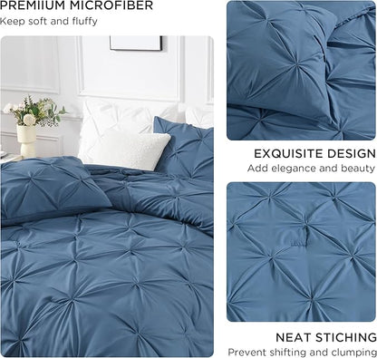 Andency Ocean Blue Queen Comforter Set, 3 Piece All Season Decorative Pintuck Bedding Comforter & Sets, Ocean Blue Soft Microfiber Lightweight Washable Bed Set for Queen Size Bed