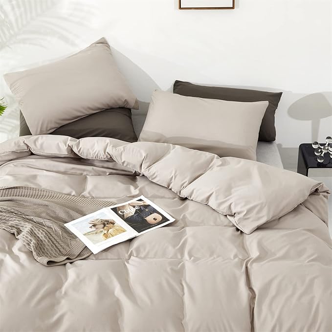 KAREVER Light Khaki Comforter Set Cal King Size Oatmeal Color Bedding Women 3 Pieces Champagne California King Bed Blanket Set