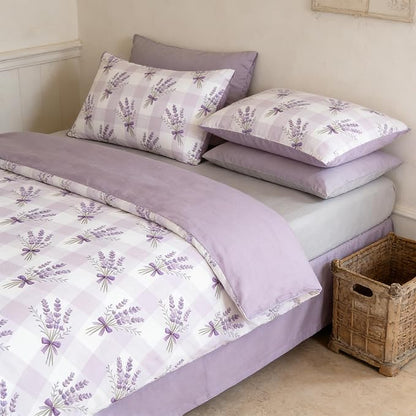 Lavender Comforter Set Full Size 5Pcs Purple Gingham Bedding Boho Plaid Checkered Quilted Comforter with 2 Pillow Cases + 1 Flat Sheet + 1 Fitted Sheet, 79"x90"