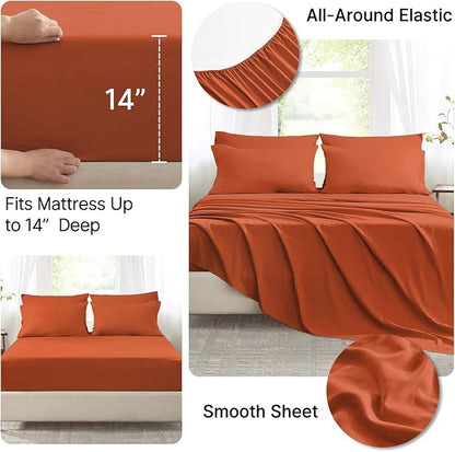 Anluoer Twin Size Bed in a Bag 5 Pieces, Burnt Orange Bed Comforter Set with Sheets, All Season Bedding Sets with 1 Comforter, 1 Pillow Sham, 1 Pillowcase, 1 Flat Sheet, 1 Fitted Sheet