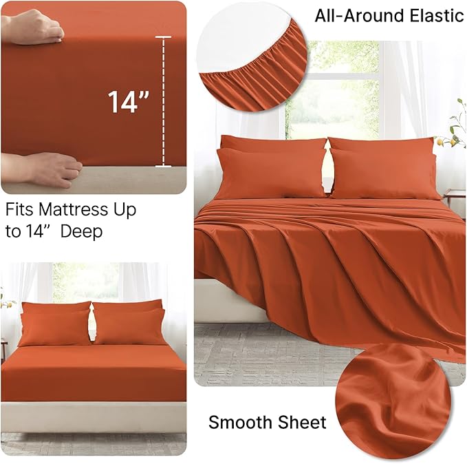 Anluoer Full Size Bed in a Bag 7 Pieces, Burnt Orange Bed Comforter Set with Sheets, All Season Bedding Sets with 1 Comforter,2 Pillow Shams,2 Pillowcases, 1 Flat Sheet,1 Fitted Sheet