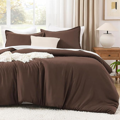 Litanika Comforters Brown Oversized Queen Size, 3 Pieces Lightweight Solid Bedding Set & Collections, All Season Fluffy Bed Set (98x98In Comforter & 2 Pillowcases)