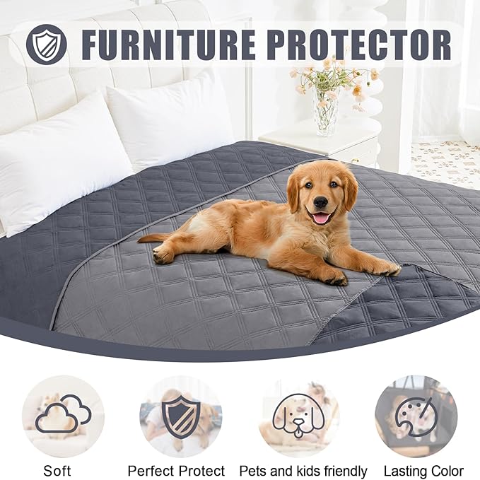 Smiry Waterproof Dog Bed Cover Blanket 82x120, Soft Reversible Pet Blanket, Washable Leakproof Cats Dogs Couch Cover for Sofa, Couch, Furniture, Grey/Dark Grey