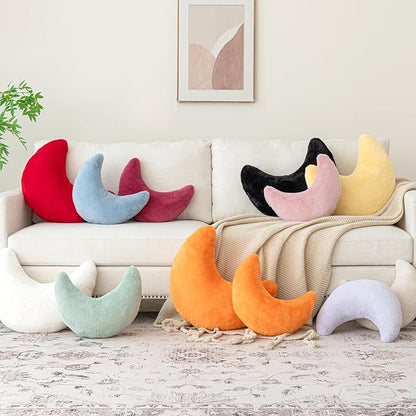 Moon Pillow, Decorative Throw Pillows with Soft Faux Rabbit for Bed Couch, Moon Shaped Pillows Plush Floor Cushions Room Decor Pillow for Sofa Bedroom Living Room