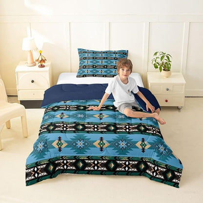 Erosebridal Southwestern Comforter Set - Twin Bohemian Geometric Quilt, Ethnic Tribal Arrow Bedding Set With Western Duvet Insert, Country Room Decor Teal