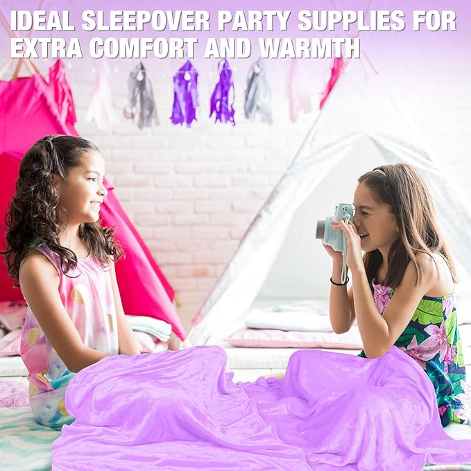 12 Pcs Fleece Blankets for Girls Sleepover Party Soft Fuzzy Throw Blanket 40 x 60 Inch Warm Flannel Blanket for Teenager Bed Travel SPA Movie Party(Light Purple)