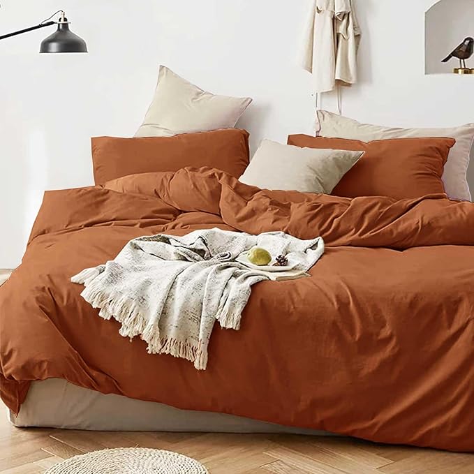 ETDIFFE Burnt Orange Comforter Full Size, 3 Piece Terracota Aesthetic Modern Bedding Set - Soft & Lightweight Caramel Rust All Season Microfiber Down Alternative Bed Comforter