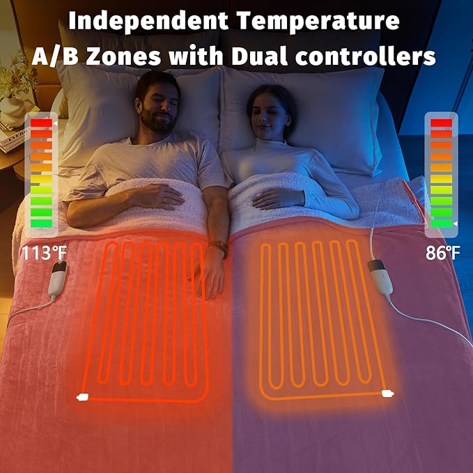 Heated Electric Blanket King Size - 90" x 100" Heating Blanket with Dual Control, 10 Heating Levels & 8 Hours Auto Off, Soft Warm Flannel Blanket, Christmas Birthday Gifts for Senior Grandma