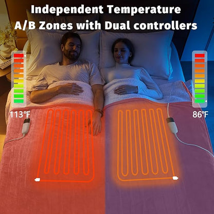 Heated Electric Blanket King Size - 90" x 100" Heating Blanket with Dual Control, 10 Heating Levels & 8 Hours Auto Off, Soft Warm Flannel Blanket, Christmas Birthday Gifts for Senior Grandma