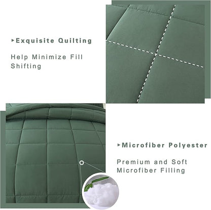DOWNCOOL King Size Comforter Set -All Season Bedding Comforters Sets with 2 Pillow Cases -3 Pieces Bed Set Down Alternative King Bedding Set -Sage Green King Comforter Set(102"x90")