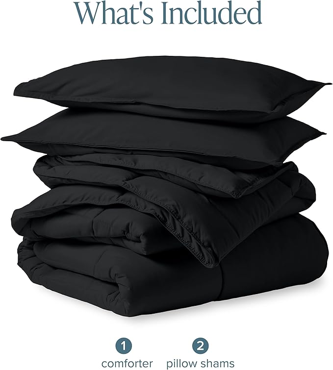 Bare Home Comforter Set - Queen Size - Ultra-Soft - Goose Down Alternative - Premium 1800 Series - All Season Warmth (Queen, Black)