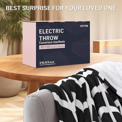 VENTIMI Electric Blanket Heated Throw, 50" x 60" Heated Blanket with 5 Heat Levels & 3 Hours Auto Off, Fast Heating Blankets with ETL & FCC Certification, Black