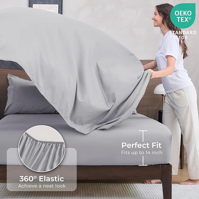 HEVUMYI Light Grey Twin-XL Comforter Set - 5-Piece All Season Bed in a Bag Twin-XL, Ultra Soft Bedding Set with Comforter, Flat Sheet, Fitted Sheet, Pillowcases, Pillow Shams, Light Gray