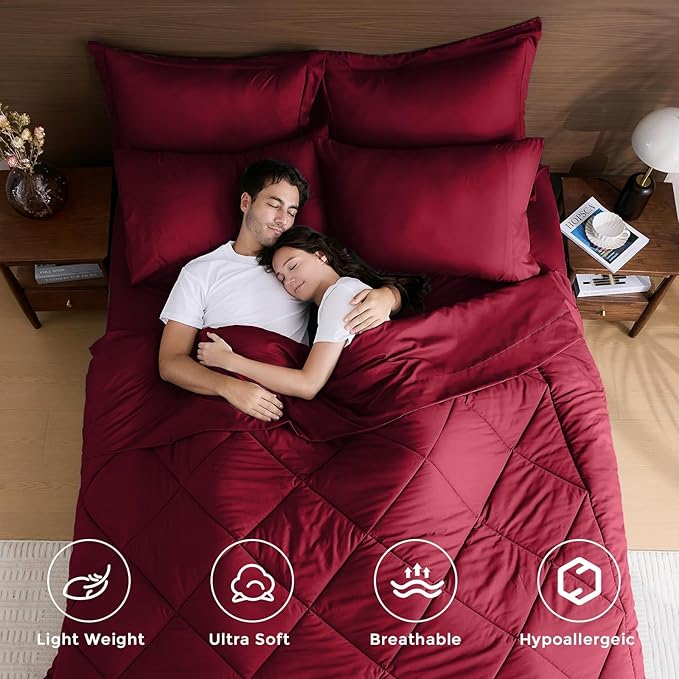 HEVUMYI Red Twin Comforter Set - 5-Piece All Season Bed in a Bag Twin, Ultra Soft Bedding Set with Comforter, Flat Sheet, Fitted Sheet, Pillowcases, Pillow Shams